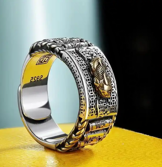 Anillo de plata de ley con ruedas de oración Pixiu Wealth REF: 05