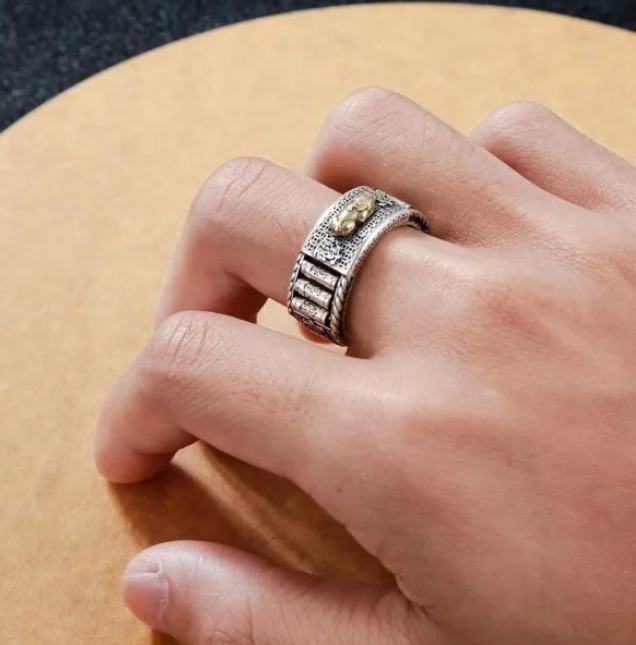 Anillo de plata de ley con ruedas de oración Pixiu Wealth REF: 05