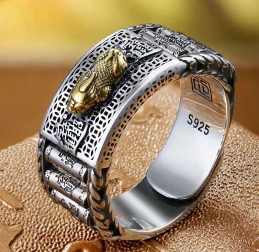 Anillo de plata de ley con ruedas de oración Pixiu Wealth REF: 05