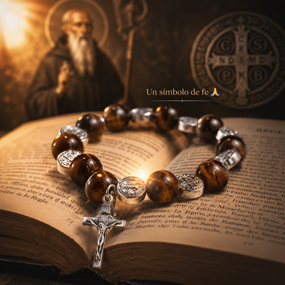 !Pulsera rosario de piedra bíblica natural de ojo de tigre!
